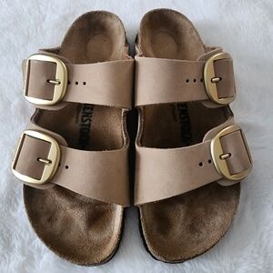 Birkenstock Tan Sandals with Gold Buckles